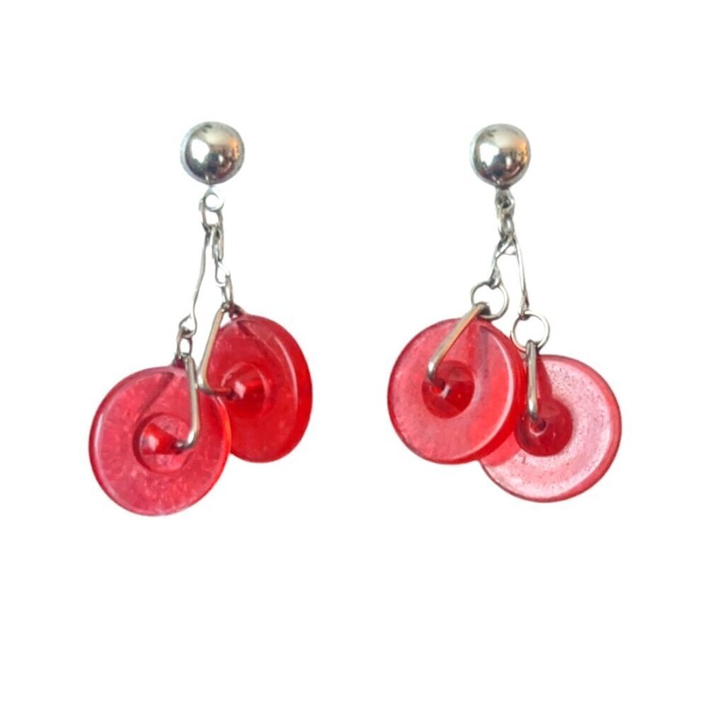 Vintage‎ Acrylic Earrings MCM Jetsons Space Age Mod Silver Stud Dangle